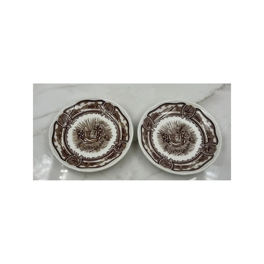 J&G Meakin Americana Style House Brown Transferware Ironstone Saucers Set of 2